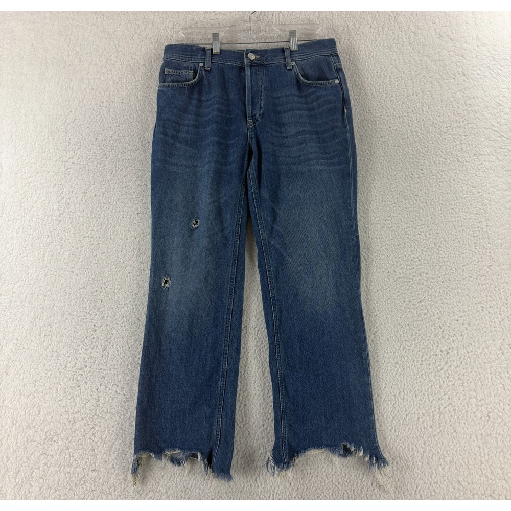 Free People Maggie Jeans‎ Womens Size 28 Blue Denim Mid-Rise Distressed Fray Hem